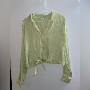Green Silk Front Tie Top